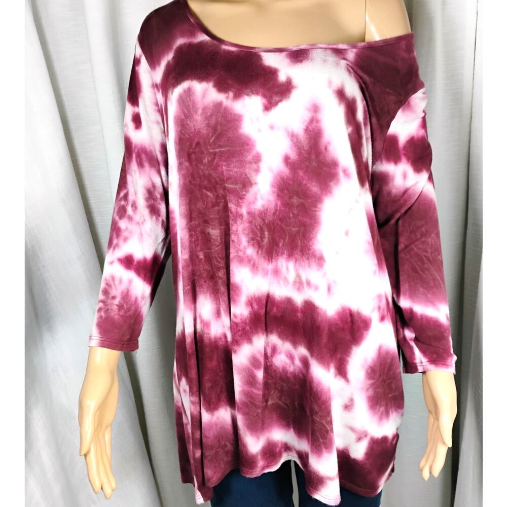 Baku Womens Rayon Spandex Tie Dye Stretch Knit Tunic Boho Long Sleeve 1X